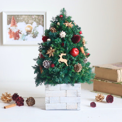 トナカイ走る木の実たっぷり森のクリスマスツリー/ホワイト花器 4枚目の画像