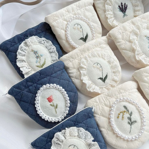 デニム/ホワイト】お花のキルト巾着 ポーチ melocoton 通販 12700755