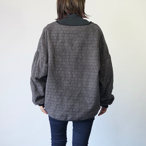 麻柄ノーカラージャケット/グレー/三河木綿 刺し子織 ジャケット