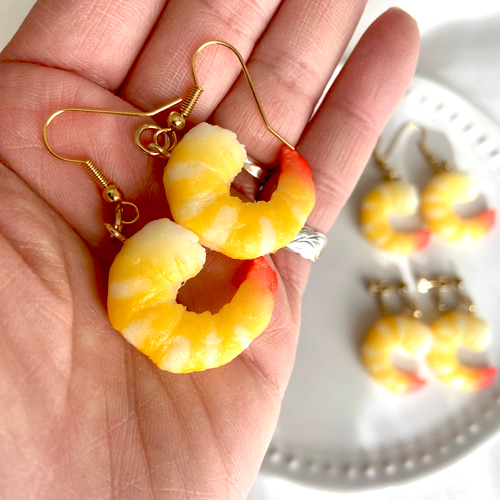 リニューアル再販！ エビ 【M size】ピアスorイヤリング 食品サンプル