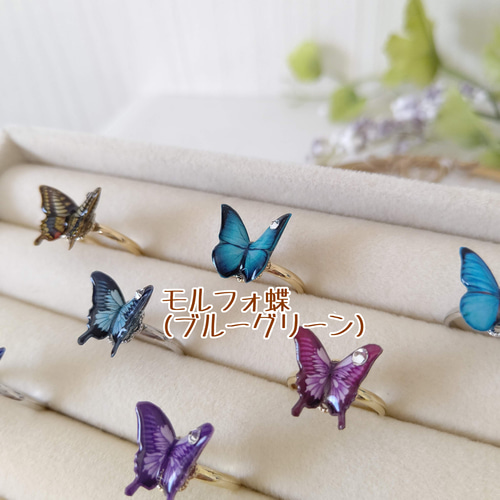 選べる8色 ピンキーリング♪】蝶々リング。アゲハ蝶、モルフォ蝶