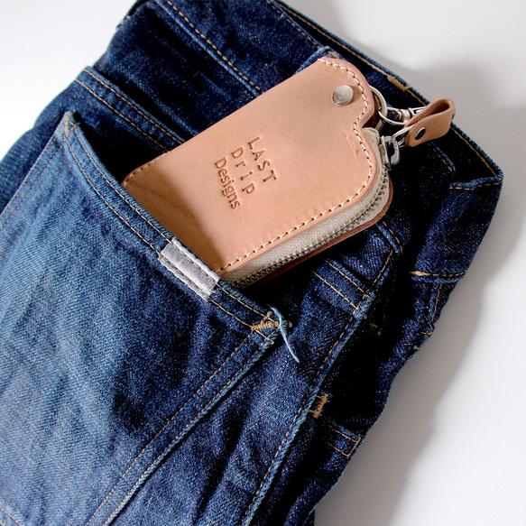 J字 ZIP キーケース ワイド 免許証 牛革 レザー ヌメ革 本革 日々を刻む日記帳 nfl pst Creema店 9枚目の画像