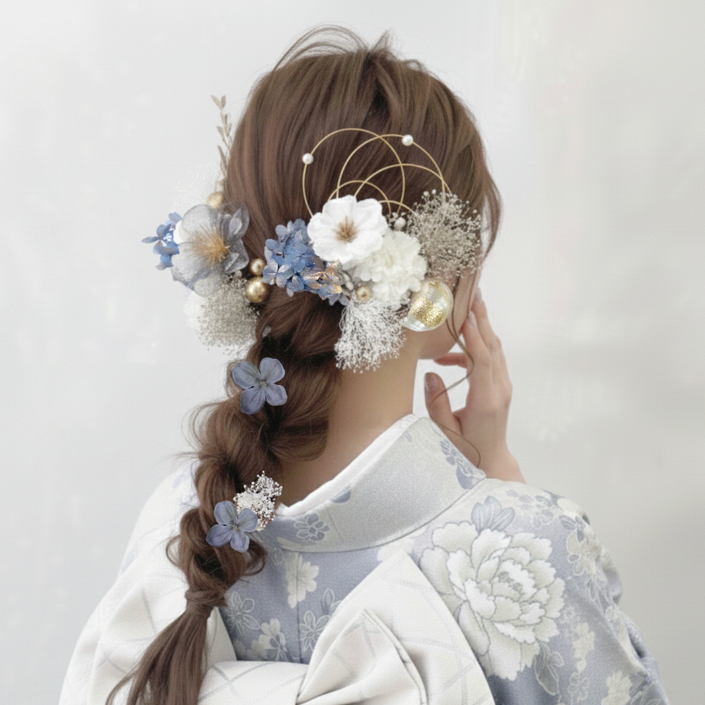 星空の煌めきを纏う、シャンパンブルーの髪飾り｜成人式 卒業式 袴 振袖 No.BS20 和装 結婚式 花嫁 前撮り 和モ