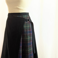 細見え上品巻きスカート（タックスカート）グリーンチェック×ブラック 15枚目の画像