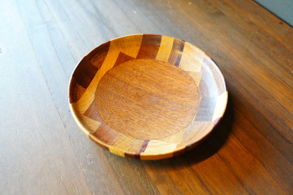 【木　皿　木製　食器】＃184　ミックスウッド 1枚目の画像