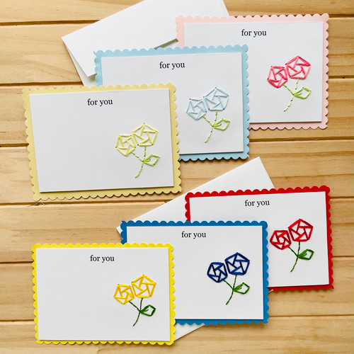 汎用カード バラ売り可 ♡バラの花♡ミニギフトカード・3色セット♡薔薇の刺繍♡紙刺繍