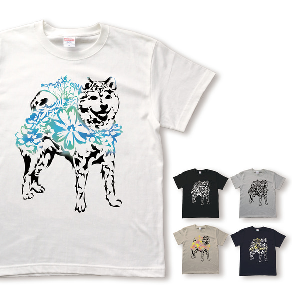 コスモス柴犬のTシャツ 1枚目の画像