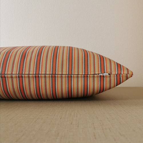 オレンジ系 ストライプ柄 合皮クッションカバー 45×45㎝ ファスナー付