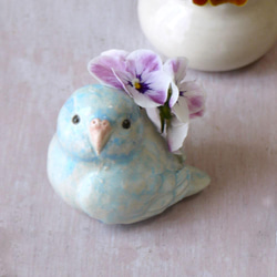 ☆★まるり★☆ポタリー / ひとりカフェセット 〜☆水色小花の小枝☆〜 水色の小鳥 マメルリハの一輪刺し（陶器の小鳥） 一輪挿し・花瓶・花器