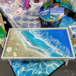 受注生産　海を感じるレジンテーブル　ビーチラグーン　海を感じるインテリア　レジン海　西海岸インテリア　サーファー　 1枚目の画像