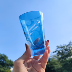 【受注生産】Sky-Hi 飛行機雲 青空タンブラー サンドブラスト 空色グラス 8枚目の画像