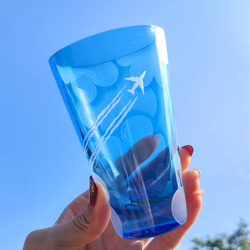 受注生産】Sky-Hi 飛行機雲 青空タンブラー サンドブラスト 空色グラス