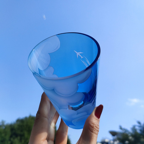 受注生産】Sky-Hi 飛行機雲 青空タンブラー サンドブラスト 空色グラス