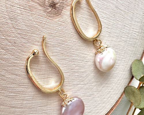 14Kgf 大粒淡水バロックパールのイヤーカフ 淡水パール 春の贈り物 新