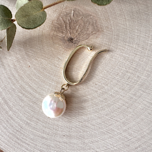 14Kgf 大粒淡水バロックパールのイヤーカフ 淡水パール 春の贈り物 新