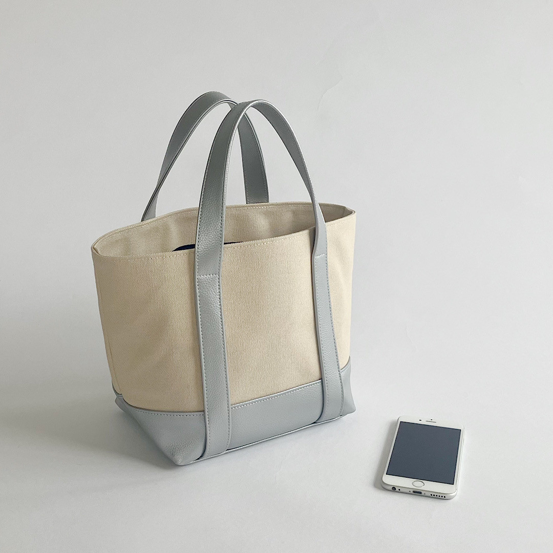 ころっと小さめトートバッグ　シルバー×アイボリー