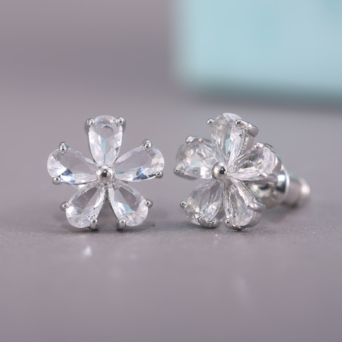 MSP64】ホワイトトパーズ シルバー925 フラワー スタッドピアス