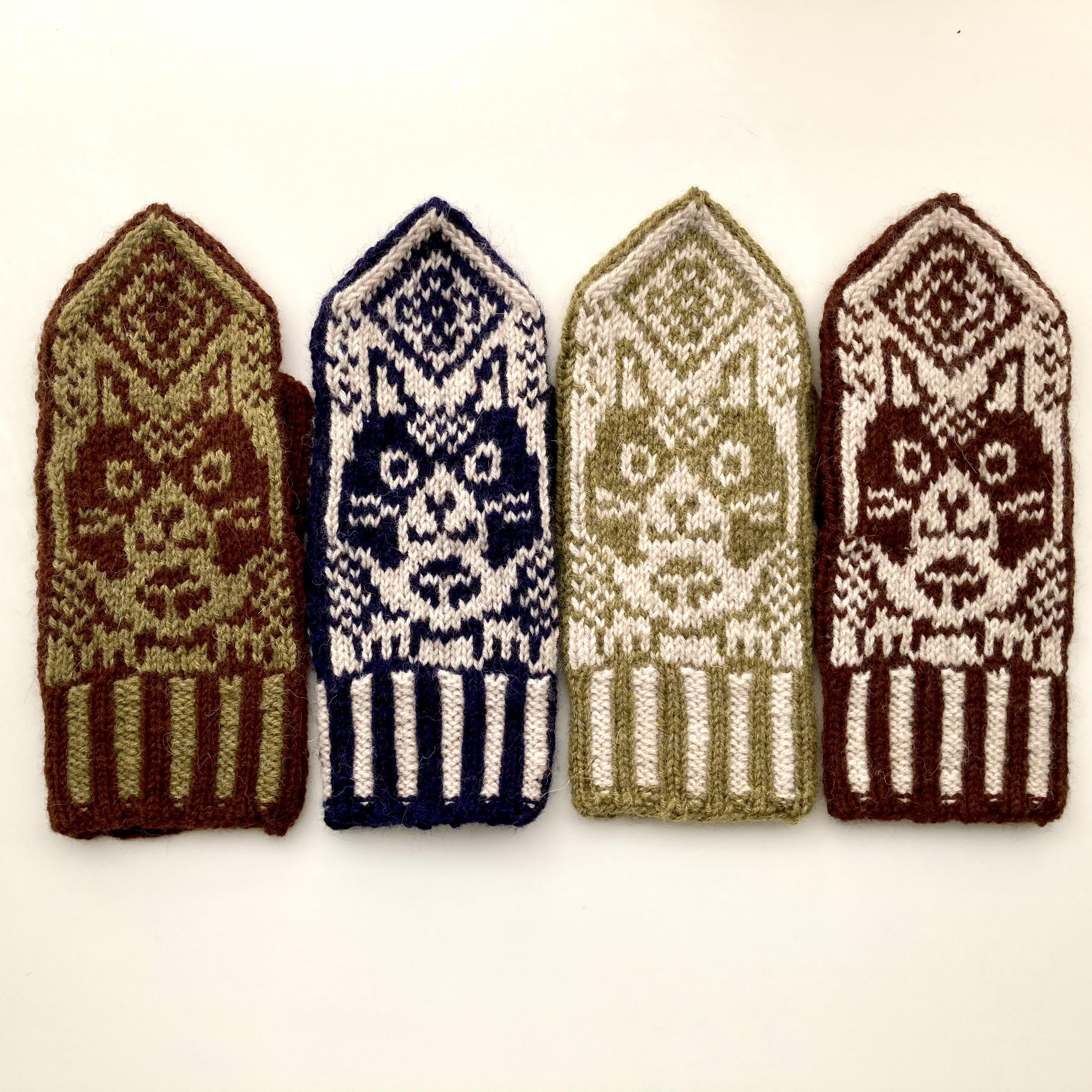 【アルパカ&メリノウール】★ぶさかわ猫★の手編みミトン　4色展開