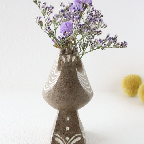 陶器製 花と鳥の一輪挿し 鳥の一輪挿し 鳥の置物 お任せドライフラワー付！ 花器 陶器