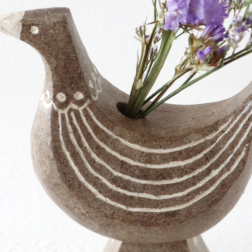 鳥の一輪挿し 鳥の置物 お任せドライフラワー付！ 花器 陶器