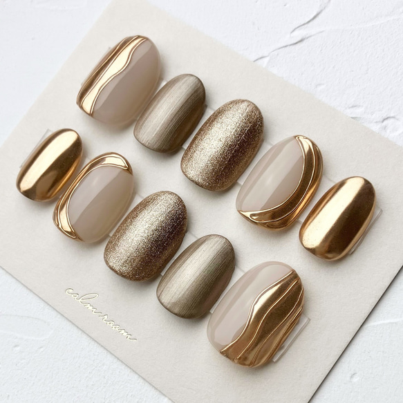No.337]ミラーネイル/ニュアンス/ゴールド/うねうね/お出かけ/大人