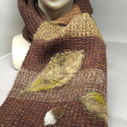 手織り手紡ぎマフラー MUF100 草木染めフェルティング あったか茶色  