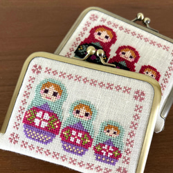 がま口　ソーイングセット　ニードルブック　刺繍　マトリョーシカ　ペパーミント 7枚目の画像