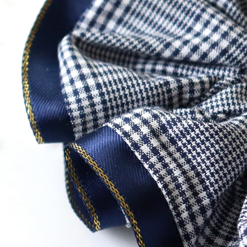 グレンチェック】エレガント＆軽やかなサテンリボン付きのシュシュ