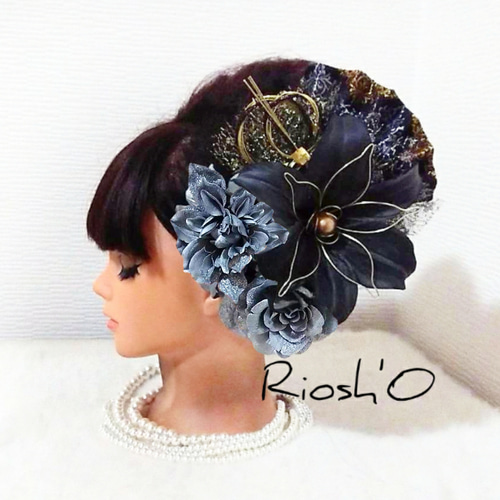 No.494 豪華！個性派♪黒金白♡ 振袖髪飾り 成人式髪飾り フラワーピン