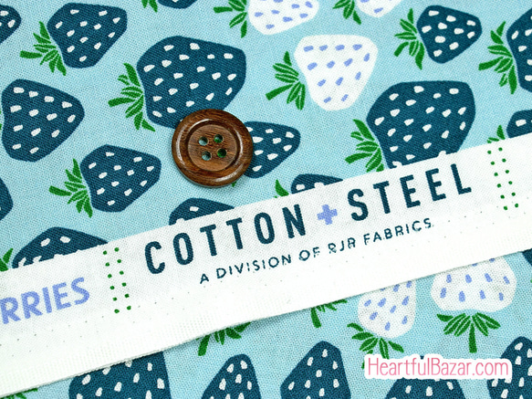 [再]USAコットン(110×50) COTTON+STEEL Under the Apple Tree いちご ブルー 3枚目の画像