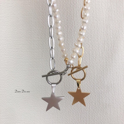 Perl×stainless chain silver star  pendant necklace 6枚目の画像