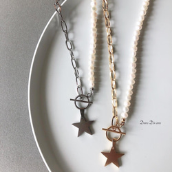 Perl×stainless chain silver star  pendant necklace 8枚目の画像