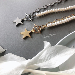 Perl×stainless chain silver star  pendant necklace 4枚目の画像