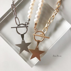 Perl×stainless chain silver star  pendant necklace 9枚目の画像