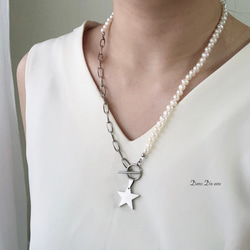 Perl×stainless chain silver star  pendant necklace 1枚目の画像