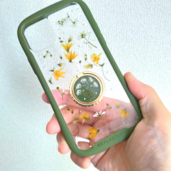 iPhoneケース　スマホケース　スマホリング付き　押し花スマートフォンケース 4枚目の画像