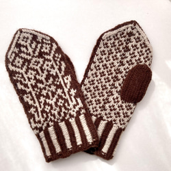 【アルパカ&メリノウール】北欧テイスト　草花模様の手編みミトン　3色展開 10枚目の画像