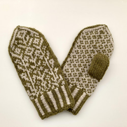 【アルパカ&メリノウール】北欧テイスト　草花模様の手編みミトン　3色展開 7枚目の画像
