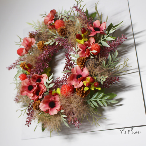 茜色のコスモスリース リース Y's Flower ワイズフラワー 通販