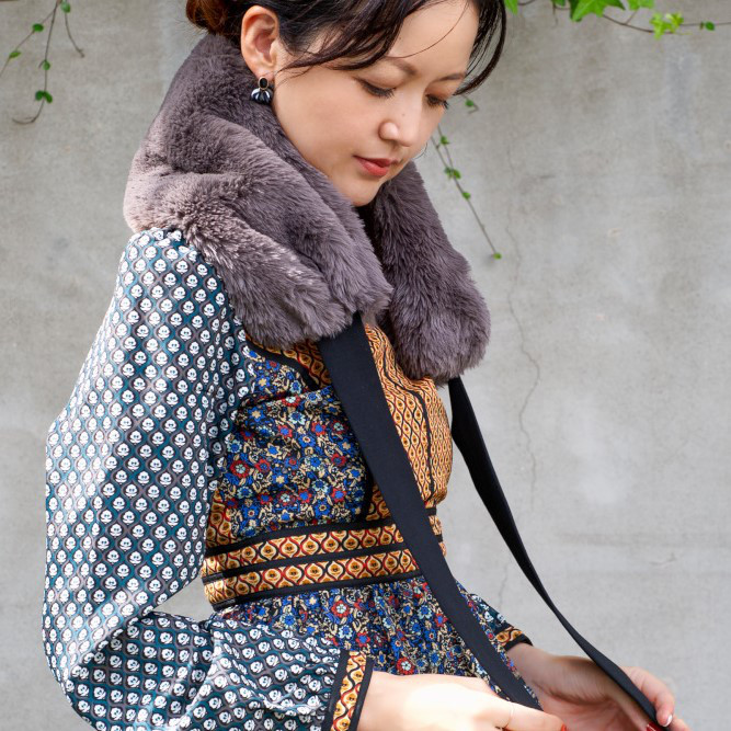 ふわふわなのに洗える！3wayえりまきミニマフラー｜もふもふアニマルフリー｜スモーク