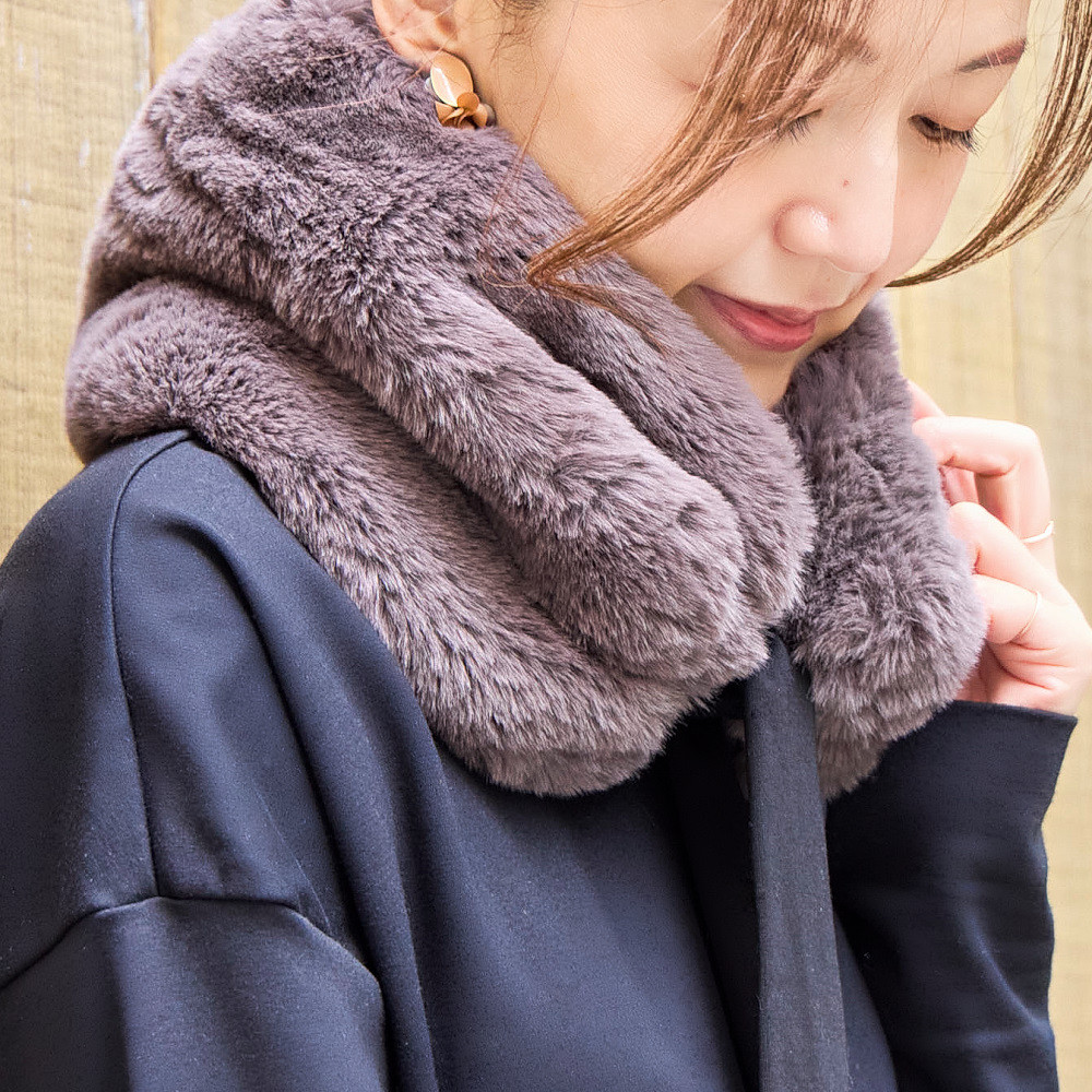 ふわふわなのに洗える！3wayえりまきミニマフラー｜もふもふアニマルフリー｜スモーク