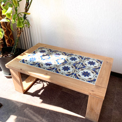 セール《SALE》レトロ柄タイルカフェテーブル《サファイアブルー