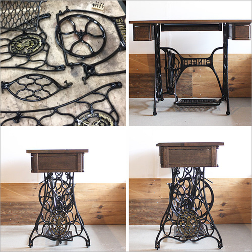 アンティークSINGERミシン脚のリメイクテーブル（幅90cm） ミシン台