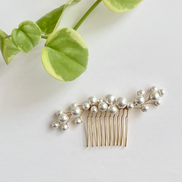 ❤️500受注制作✿贅沢コットンパールのヘアコーム　国産パール結婚式･和装･洋装･留袖･七五三･入学式･卒業式　 1枚目の画像