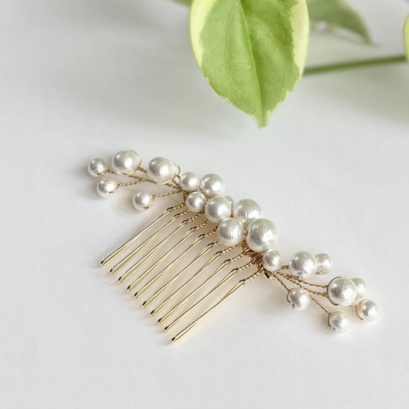 ❤️500受注制作✿贅沢コットンパールのヘアコーム　国産パール結婚式･和装･洋装･留袖･七五三･入学式･卒業式　 4枚目の画像