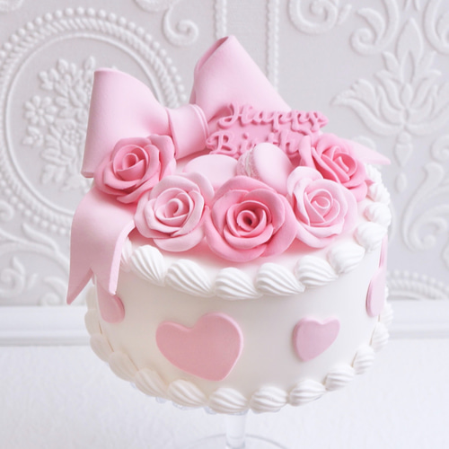 フェミニン可愛い♡リボンとバラのクレイケーキ｜記念日・生誕祭