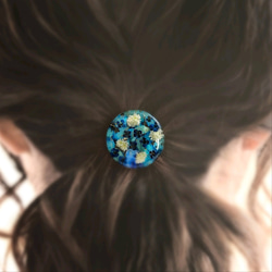 レジンヘアゴム3連お花たっぷりターコイズ天然石ブルービジュー