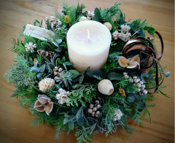 クリスマス2025〘Creema限定〙Xmas森のフレッシュキャンドルリース