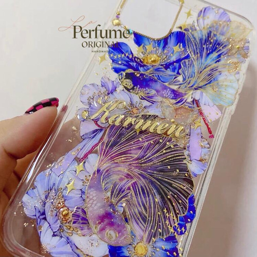 金魚✨名入れ♡キラキラゴージャス✨✨イニシャル オリジナル iPhoneケース 金魚✨名入れ♡キラキラゴージャス✨✨イニシャル オリジナル