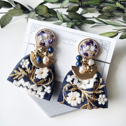 大ぶりチュールインド刺繍リボンタッセルイヤリング/ピアス イヤリング